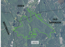 Aerial view showing the extent of The Preserve in Old Saybrook, Essex, and Westbrook, CT. Photo credit: CT DEEP.