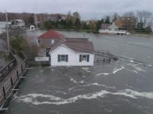 Oblique view of 38 & 40 Old Mill Road during Hurricane Sandy, October 29, 2012. Photo credit: Town of Westport.