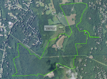 Aerial view showing extent of the Avery Farm property acquisition. Photo Credit: CTDEEP